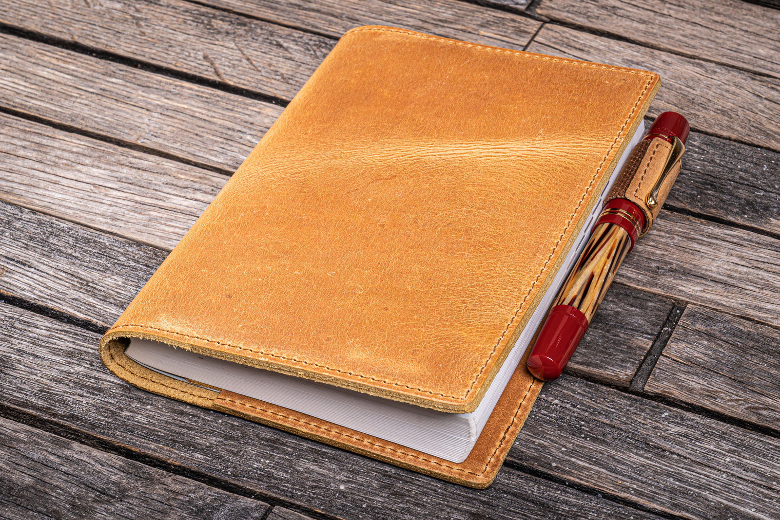 Leather Slim A6 Notebook / Planner Cover - Crazy Horse Honey Ochre-Galen Leather