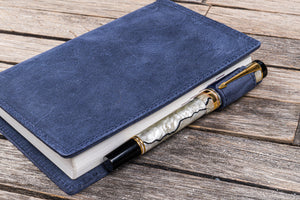 Leather Slim A6 Notebook / Planner Cover - Crazy Horse Navy Blue-Galen Leather