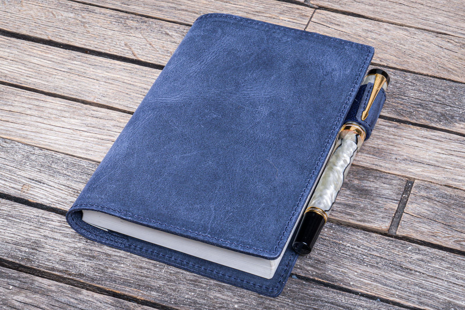 Leather Slim A6 Notebook / Planner Cover - Crazy Horse Navy Blue-Galen Leather