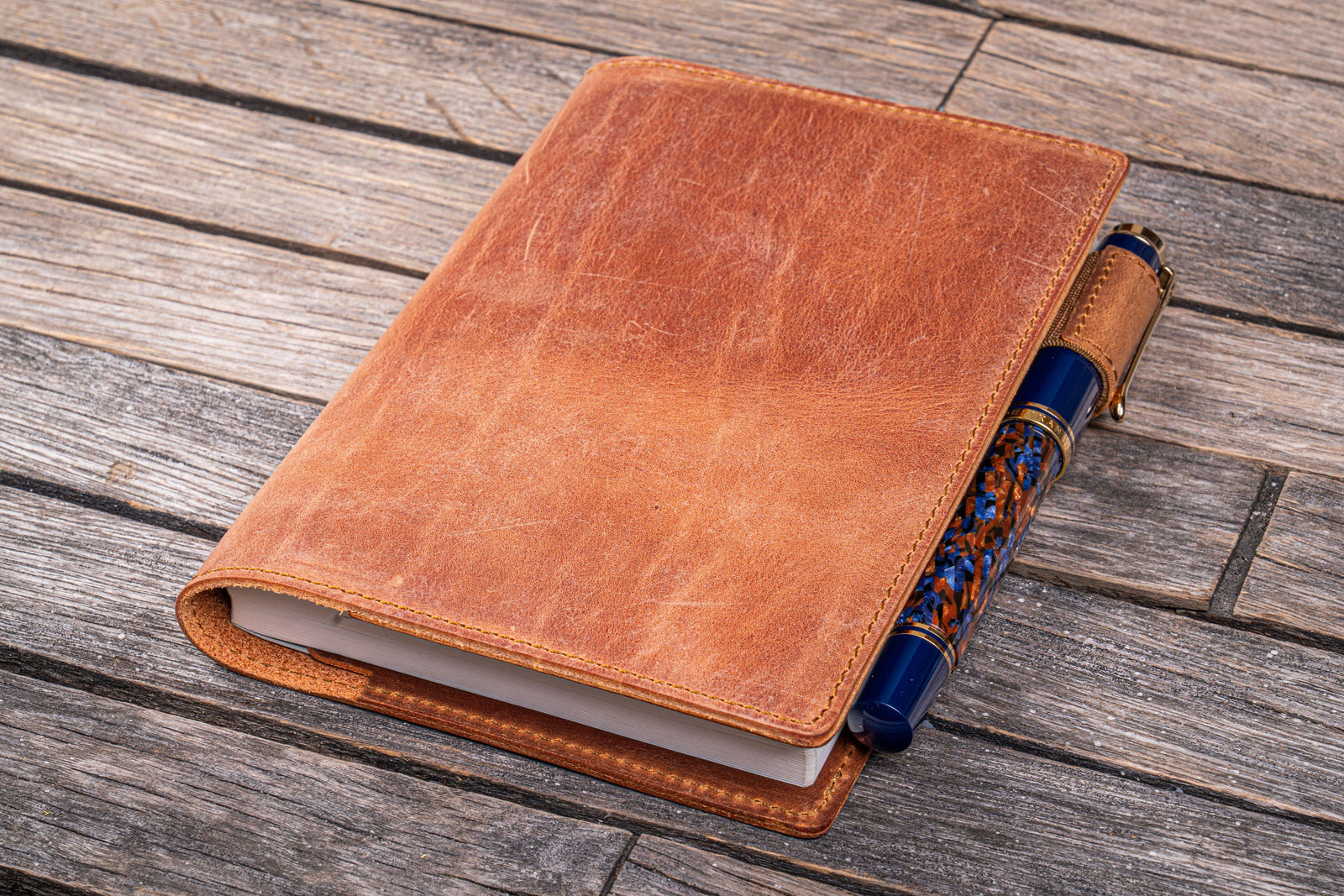 Leather Slim A6 Notebook / Planner Cover - Crazy Horse Tan-Galen Leather