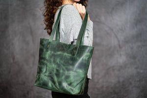 Leather Tote Bag - Crazy Horse Forest Green-Galen Leather