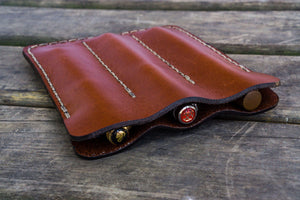 Leather Triple Fountain Pen Case / Pen Pouch - Brown-Galen Leather