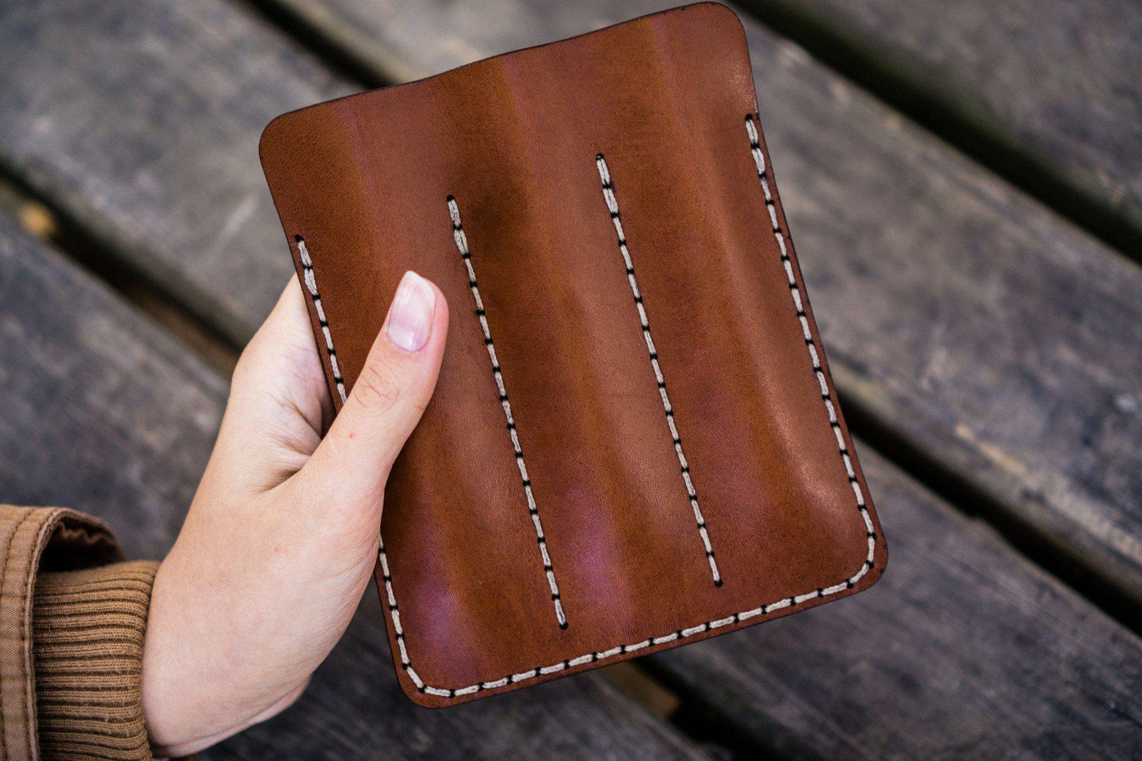 Leather Triple Fountain Pen Case / Pen Pouch - Brown-Galen Leather