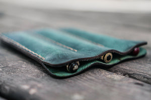 Leather Triple Fountain Pen Case / Pen Pouch - Crazy Horse Forest Green-Galen Leather