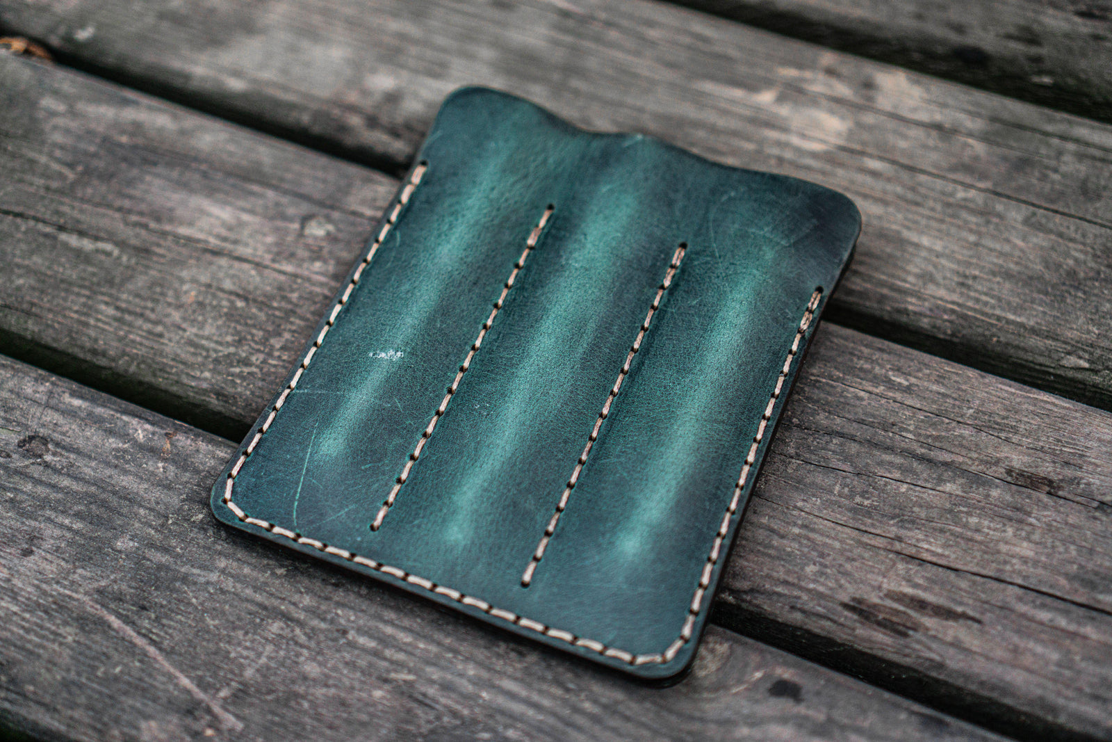 Leather Triple Fountain Pen Case / Pen Pouch - Crazy Horse Forest Green-Galen Leather