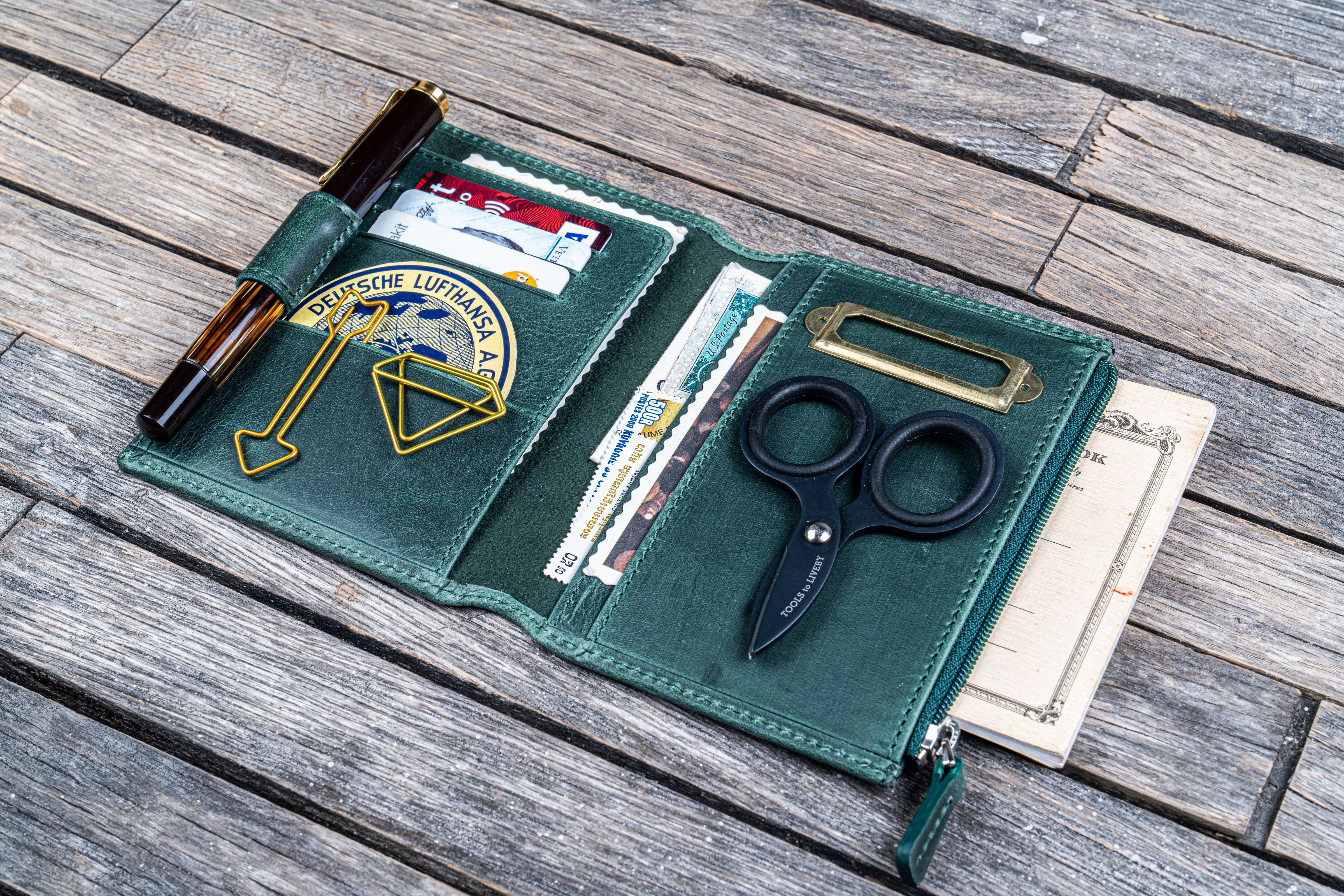 Leather Wallet Insert for Traveler's Notebook - Passport Size - Crazy Horse Forest Green-Galen Leather