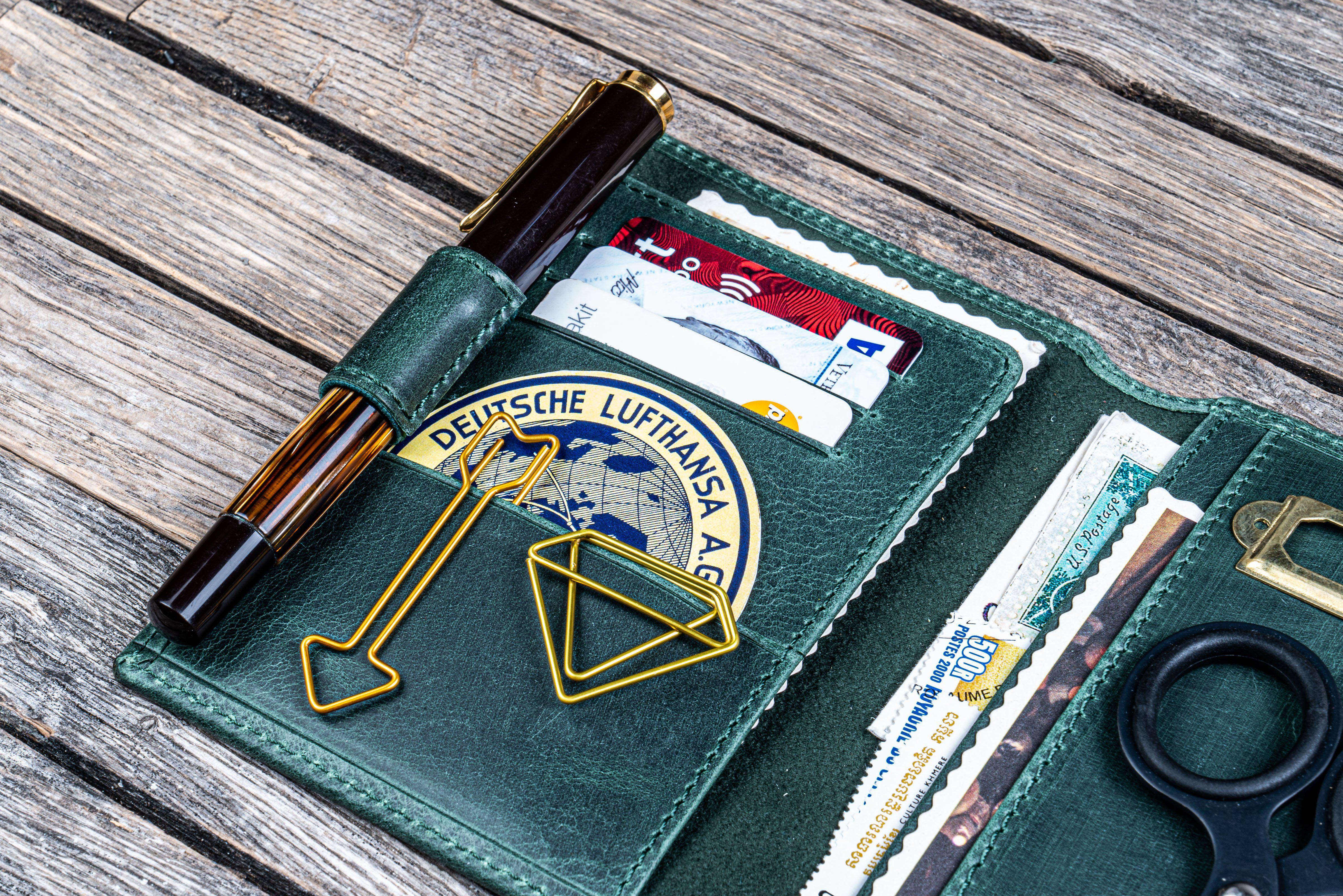 Leather Wallet Insert for Traveler's Notebook - Passport Size - Crazy Horse Forest Green-Galen Leather