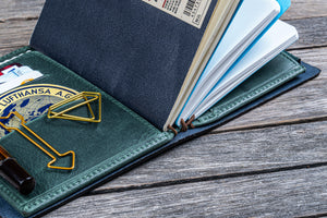 Leather Wallet Insert for Traveler's Notebook - Passport Size - Crazy Horse Forest Green-Galen Leather