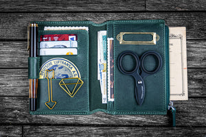 Leather Wallet Insert for Traveler's Notebook - Passport Size - Crazy Horse Forest Green-Galen Leather