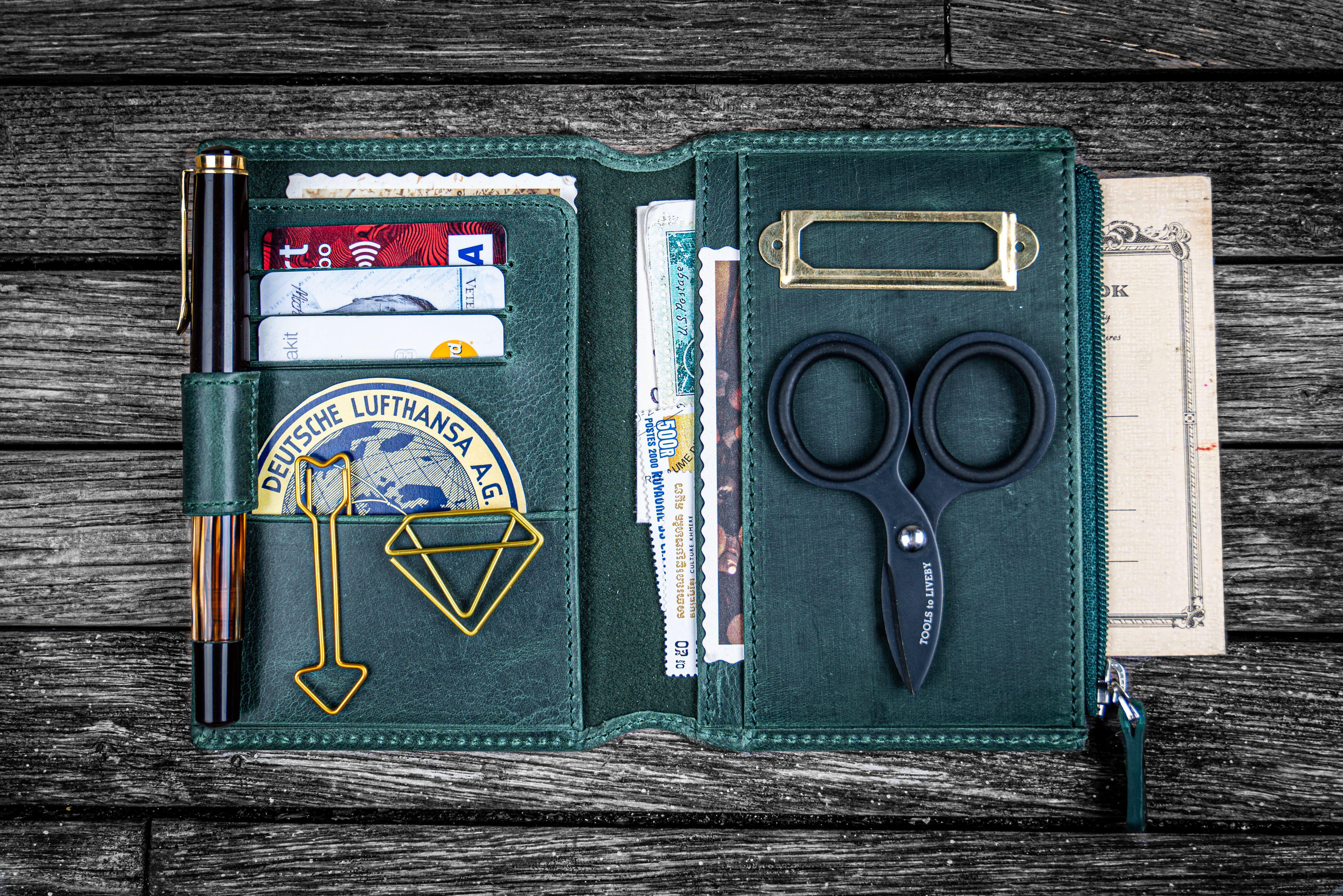 Leather Wallet Insert for Traveler's Notebook - Passport Size - Crazy Horse Forest Green-Galen Leather