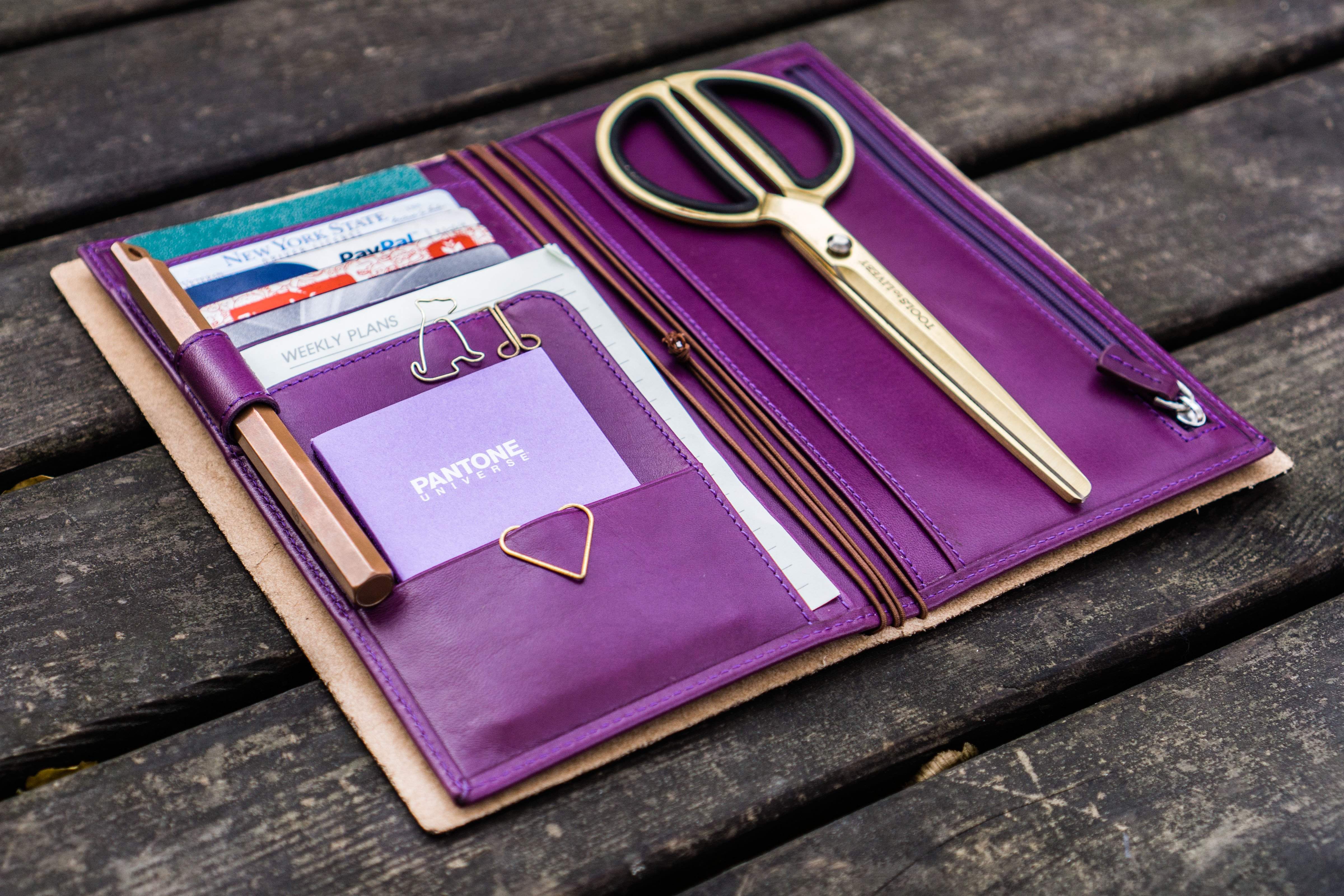 Leather Wallet Insert for Traveler's Notebook - Regular Size - Purple-Galen Leather