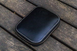 Leather Zippered 10 Slots Pen Case - Black-Galen Leather