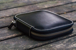 Leather Zippered 10 Slots Pen Case - Black-Galen Leather