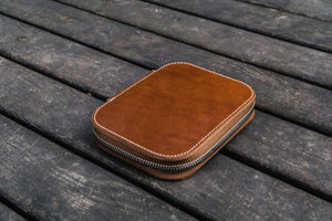 Leather Zippered 10 Slots Pen Case - Brown-Galen Leather