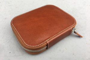 Leather Zippered 10 Slots Pen Case - Brown-Galen Leather