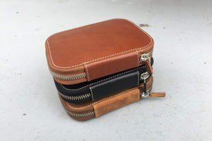 Leather Zippered 10 Slots Pen Case - Brown-Galen Leather