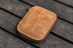 Leather Zippered 10 Slots Pen Case - Crazy Horse Brown-Galen Leather