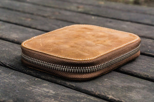 Leather Zippered 10 Slots Pen Case - Crazy Horse Brown-Galen Leather