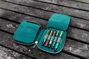 Leather Zippered 10 Slots Pen Case - Crazy Horse Forest Green-Galen Leather