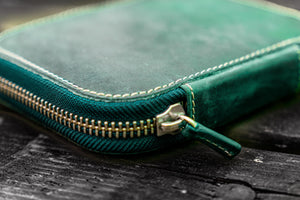 Leather Zippered 10 Slots Pen Case - Crazy Horse Forest Green-Galen Leather
