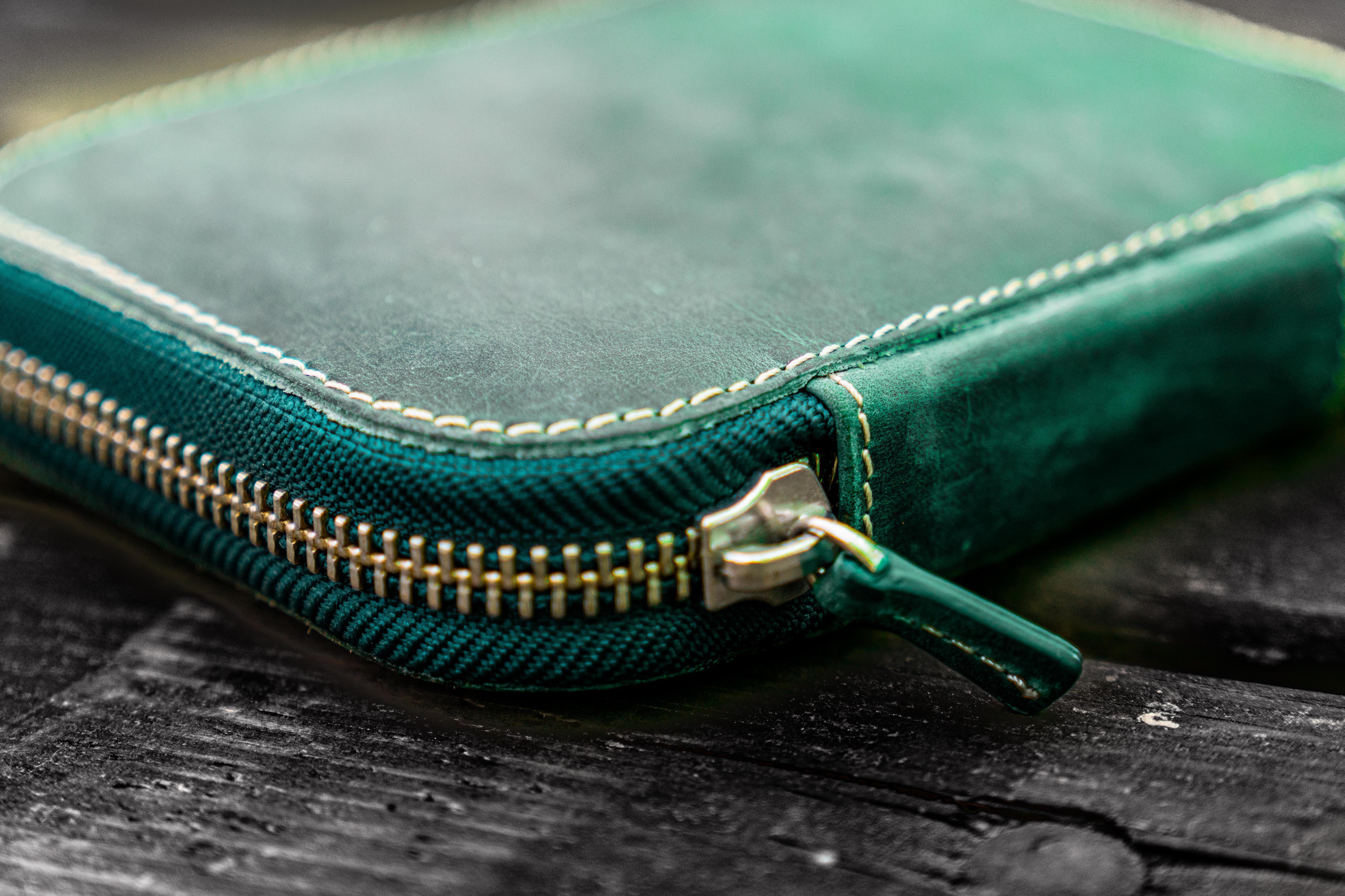 Leather Zippered 10 Slots Pen Case - Crazy Horse Forest Green-Galen Leather