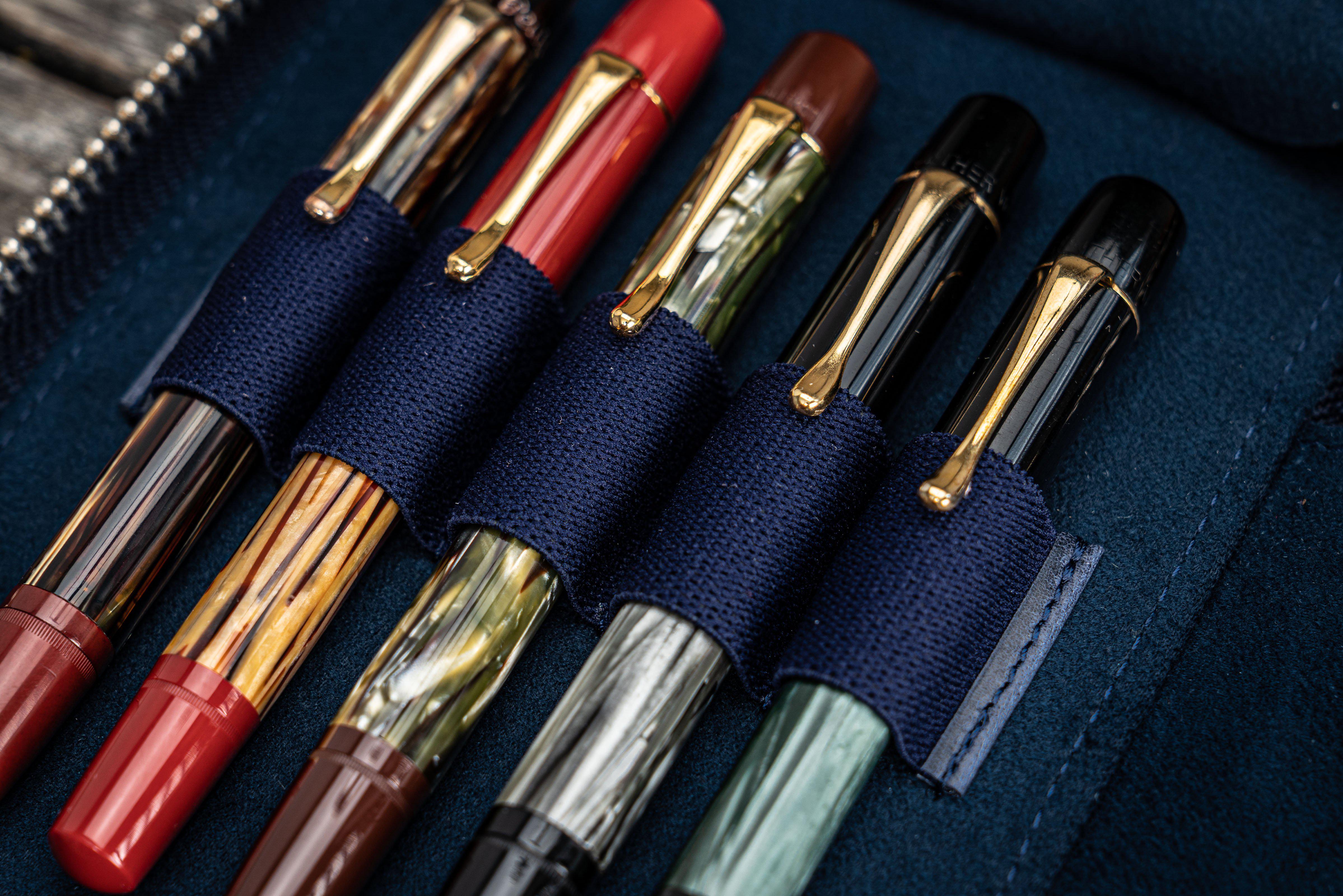 Leather Zippered 10 Slots Pen Case - Crazy Horse Navy Blue-Galen Leather