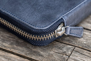 Leather Zippered 10 Slots Pen Case - Crazy Horse Navy Blue-Galen Leather