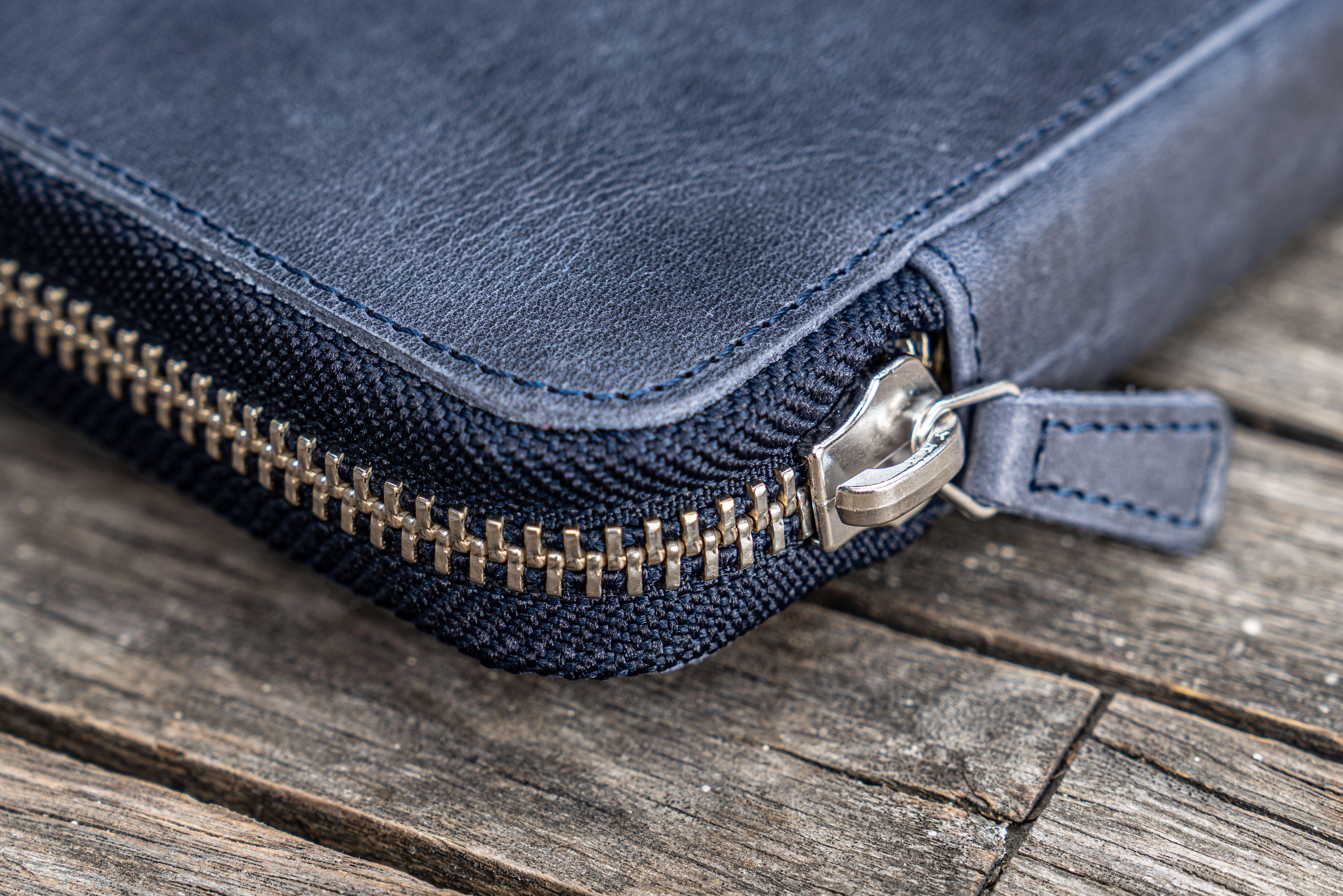 Leather Zippered 10 Slots Pen Case - Crazy Horse Navy Blue-Galen Leather