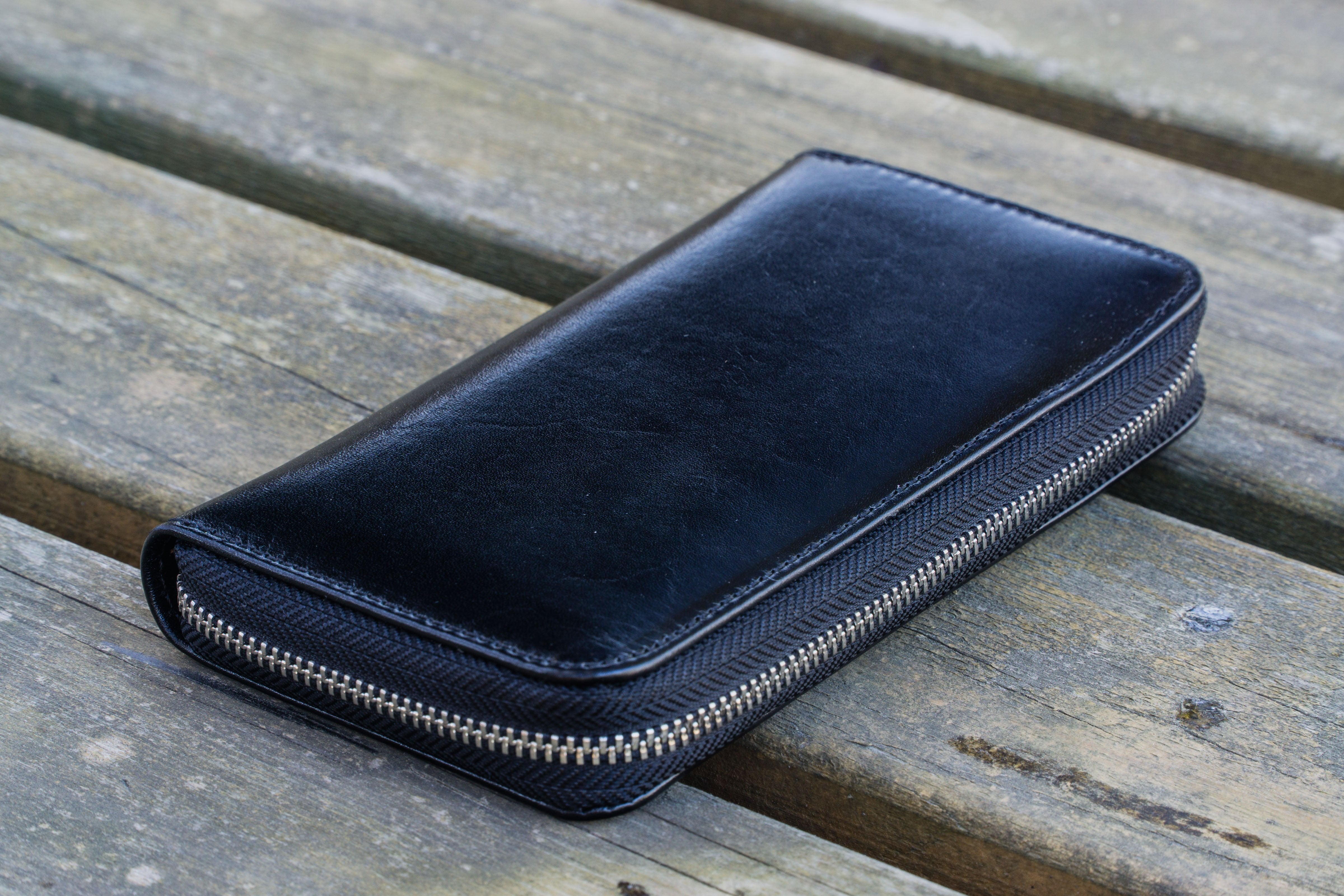 Leather Zippered 3 Slots Pen Case - Black-Galen Leather