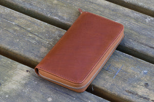 Leather Zippered 3 Slots Pen Case - Brown-Galen Leather