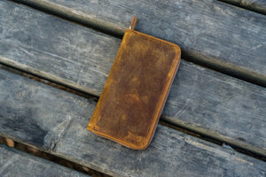 Leather Zippered 3 Slots Pen Case - Crazy Horse Brown-Galen Leather