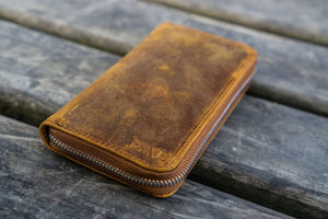 Leather Zippered 3 Slots Pen Case - Crazy Horse Brown-Galen Leather