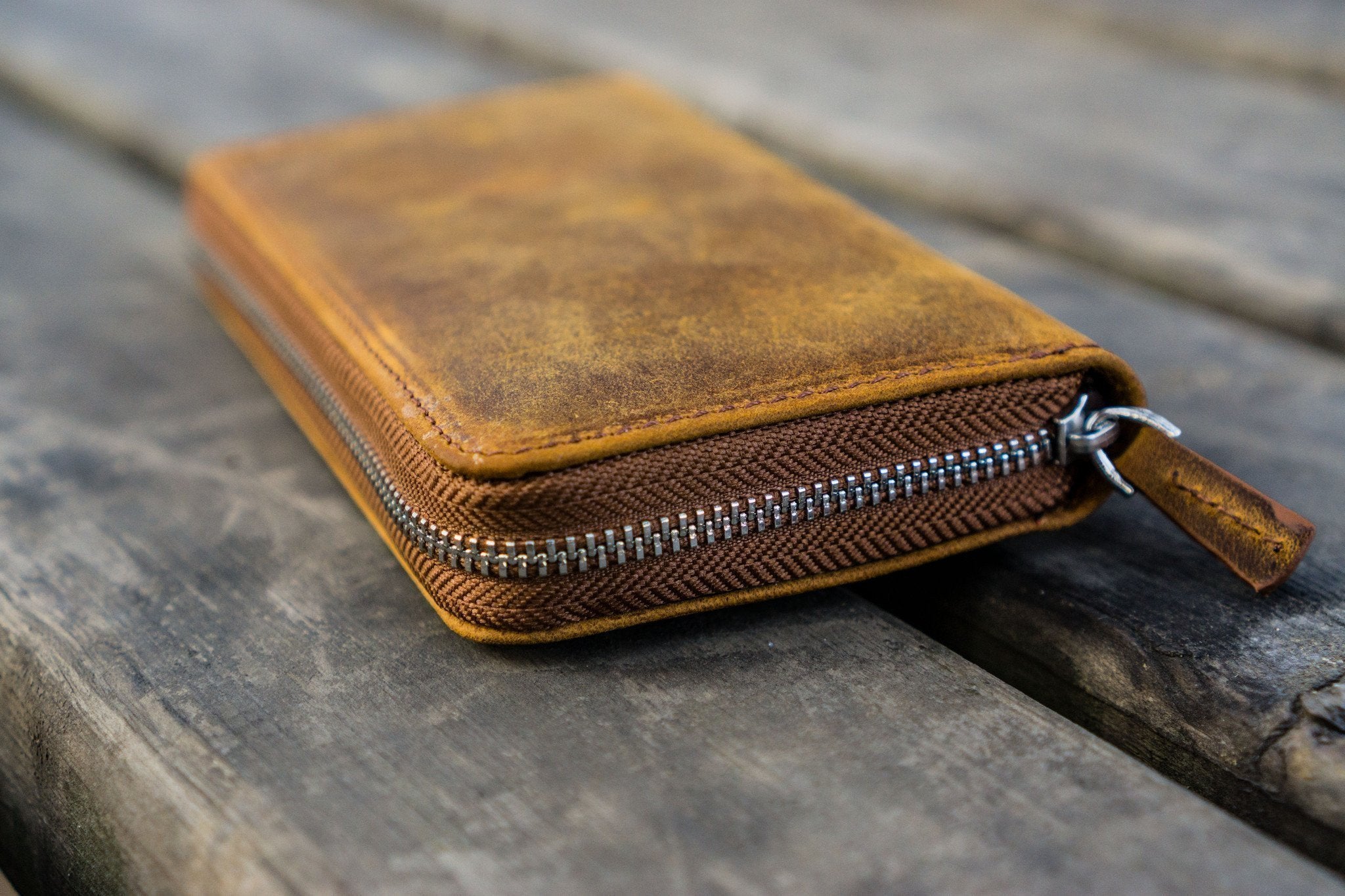 Leather Zippered 3 Slots Pen Case - Crazy Horse Brown-Galen Leather