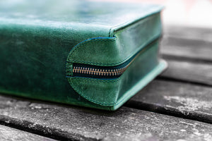Leather Zippered 40 Slots Pen Case - Crazy Horse Forest Green-Galen Leather