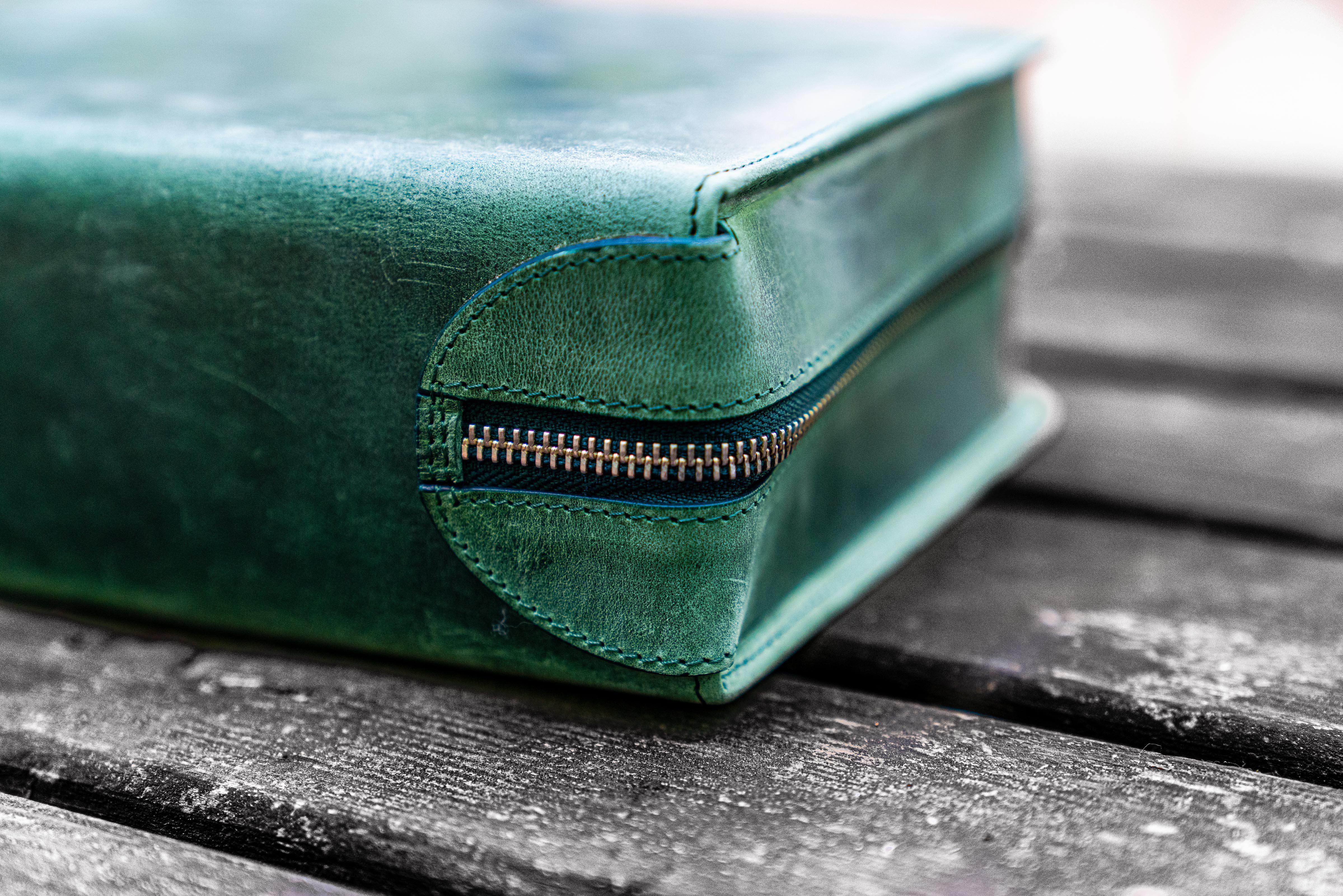 Leather Zippered 40 Slots Pen Case - Crazy Horse Forest Green-Galen Leather