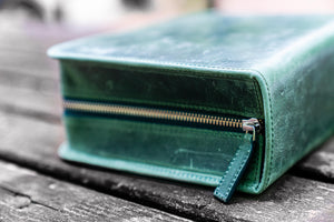 Leather Zippered 40 Slots Pen Case - Crazy Horse Forest Green-Galen Leather