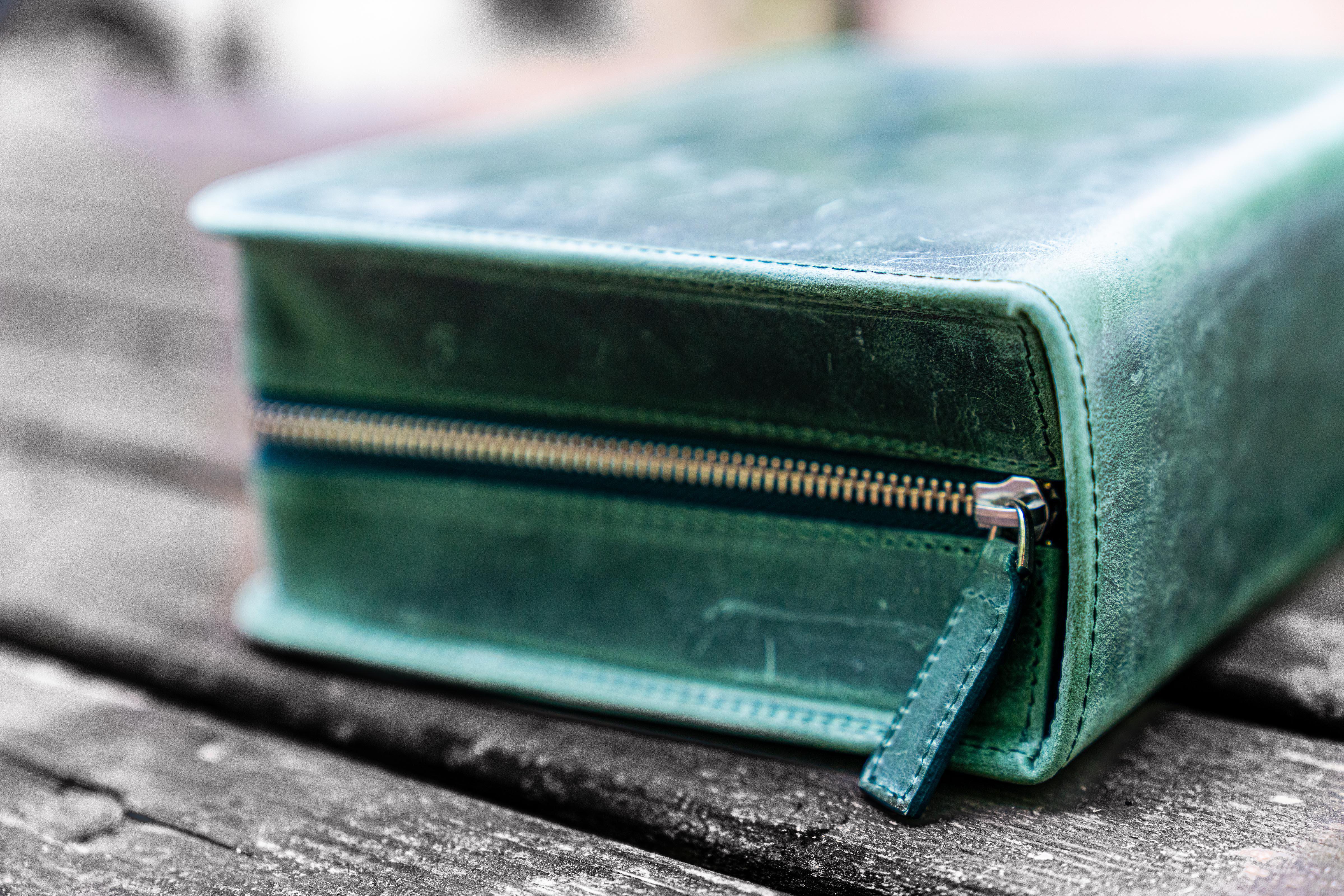 Leather Zippered 40 Slots Pen Case - Crazy Horse Forest Green-Galen Leather