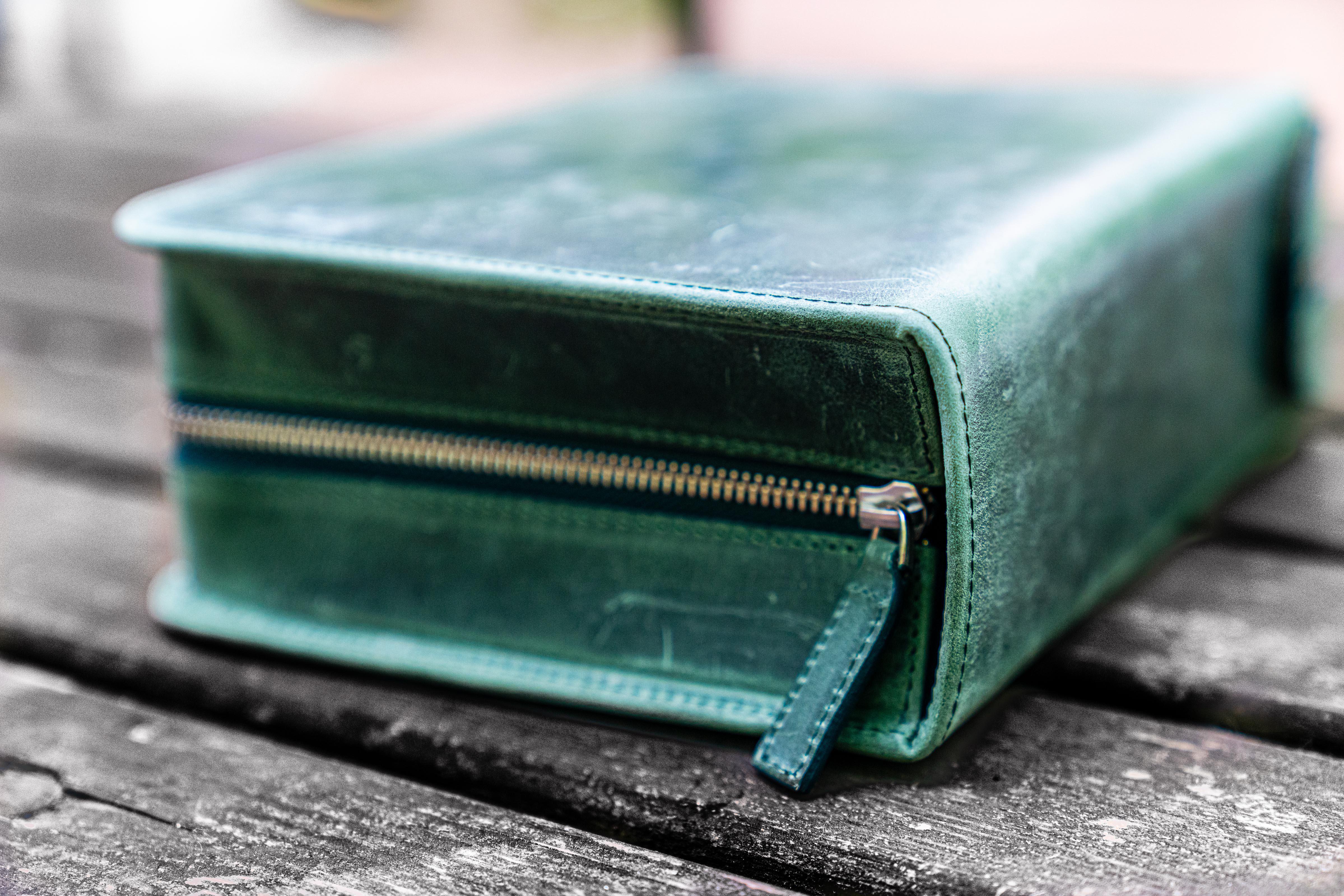 Leather Zippered 40 Slots Pen Case - Crazy Horse Forest Green-Galen Leather