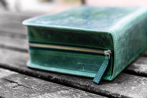 Leather Zippered 40 Slots Pen Case - Crazy Horse Forest Green-Galen Leather