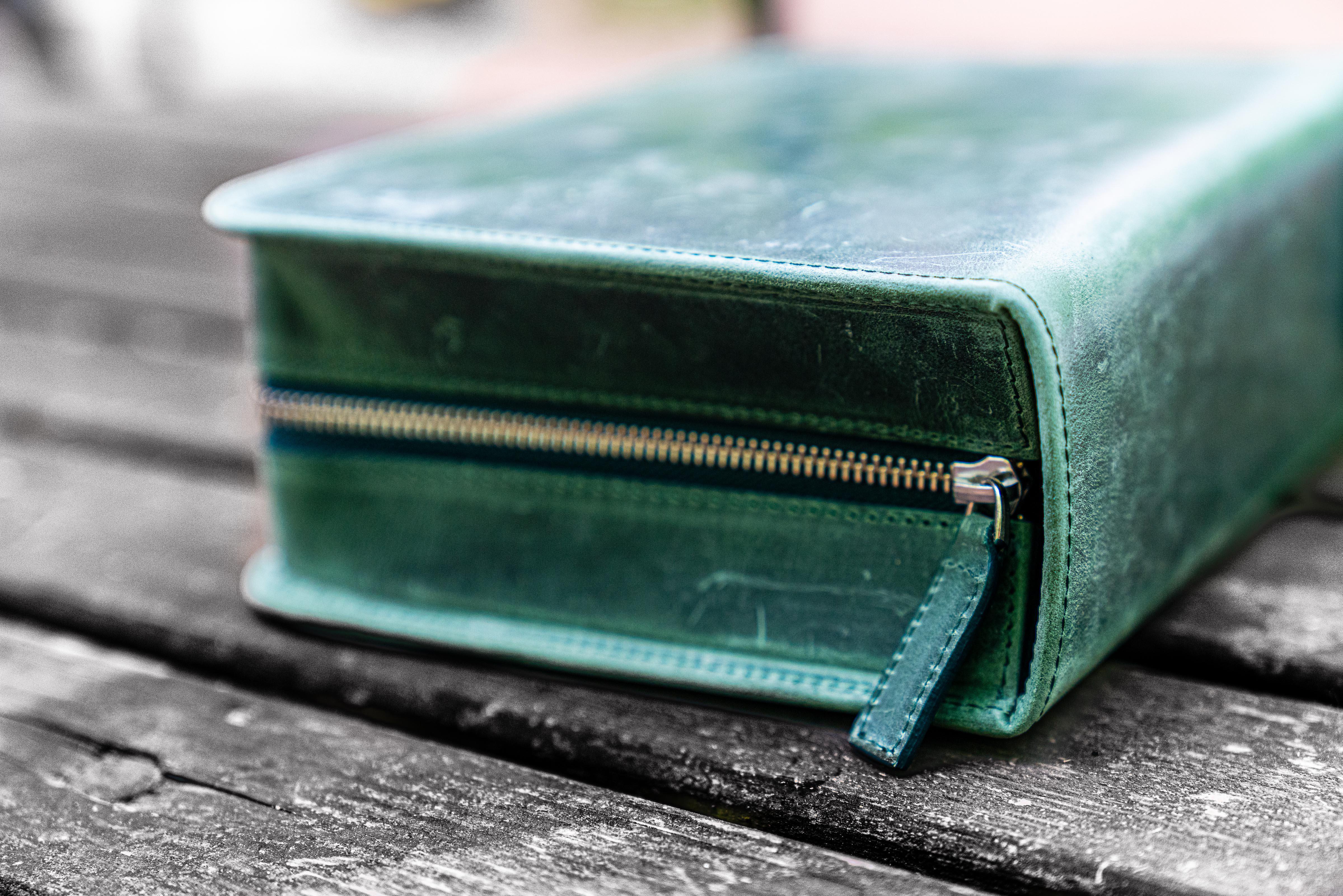 Leather Zippered 40 Slots Pen Case - Crazy Horse Forest Green-Galen Leather