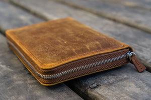 Leather Zippered 5 Slots Pen Case - Crazy Horse Brown-Galen Leather