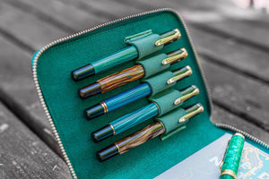 Leather Zippered 5 Slots Pen Case - Crazy Horse Forest Green-Galen Leather