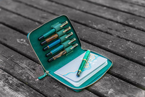 Leather Zippered 5 Slots Pen Case - Crazy Horse Forest Green-Galen Leather