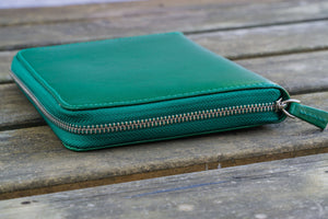 Leather Zippered 5 Slots Pen Case - Green-Galen Leather
