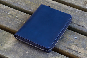 Leather Zippered 5 Slots Pen Case - Navy Blue-Galen Leather