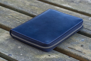 Leather Zippered 5 Slots Pen Case - Navy Blue-Galen Leather