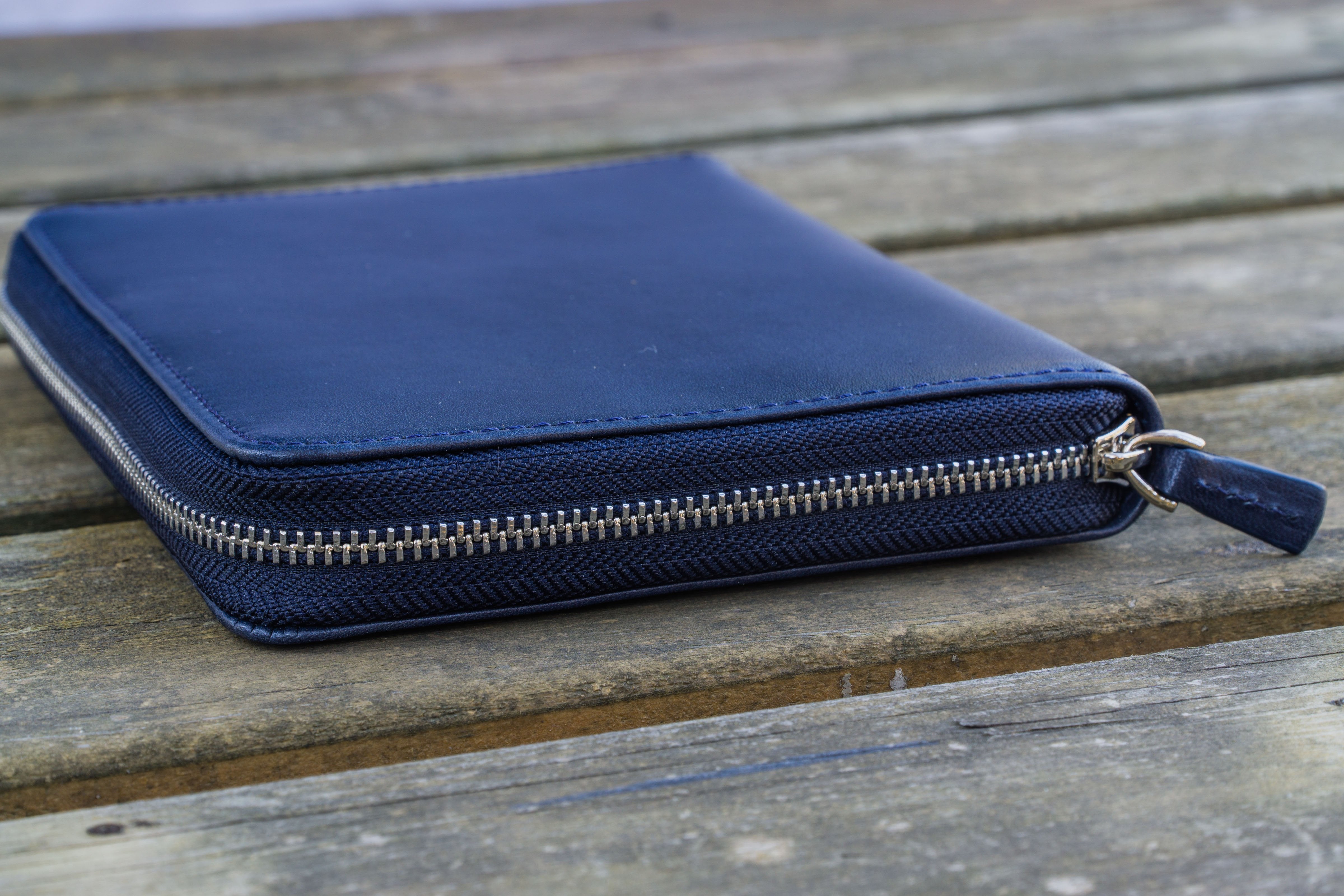 Leather Zippered 5 Slots Pen Case - Navy Blue-Galen Leather