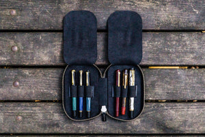 Leather Zippered 6 Slots Pen Case - Black-Galen Leather