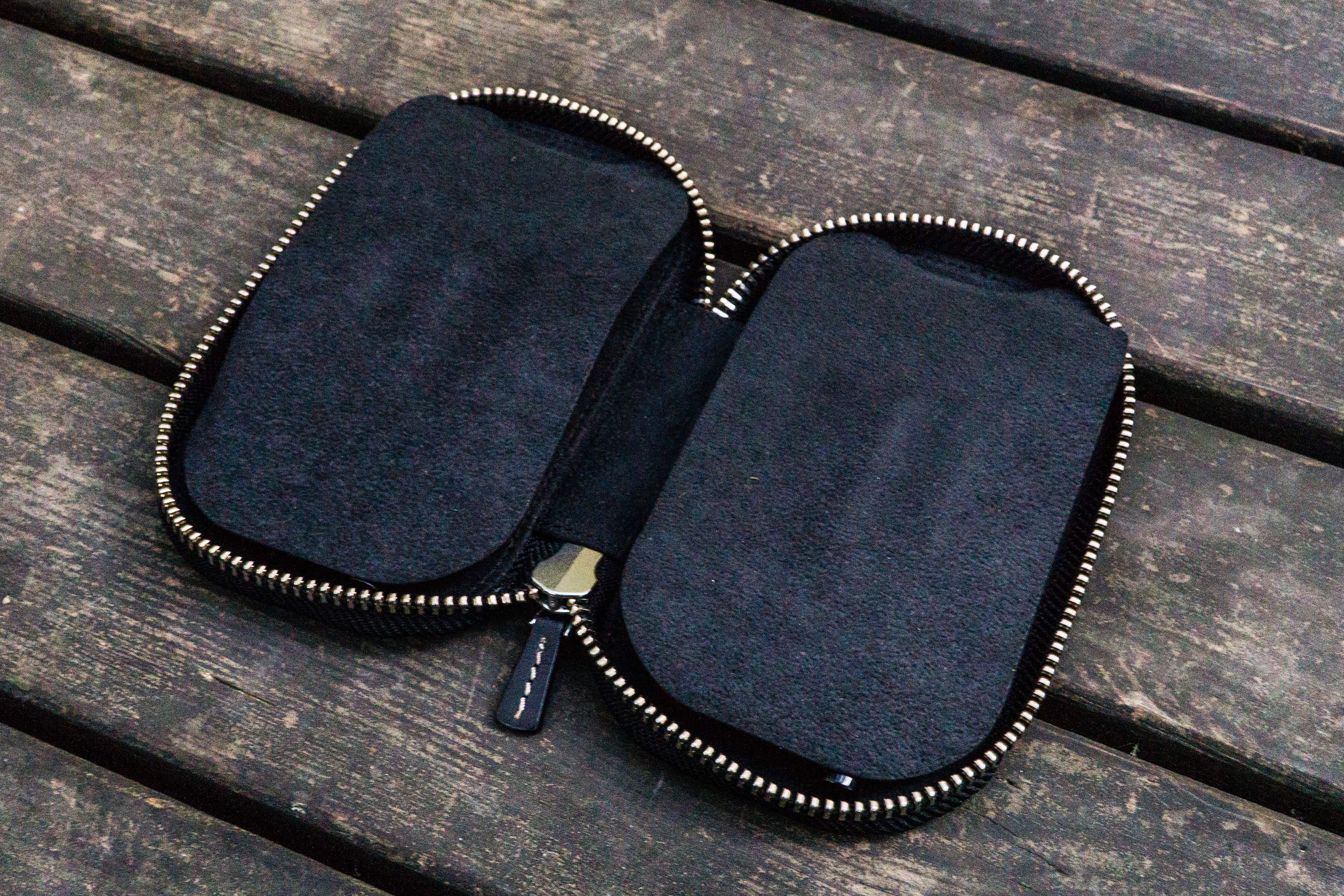 Leather Zippered 6 Slots Pen Case - Black-Galen Leather