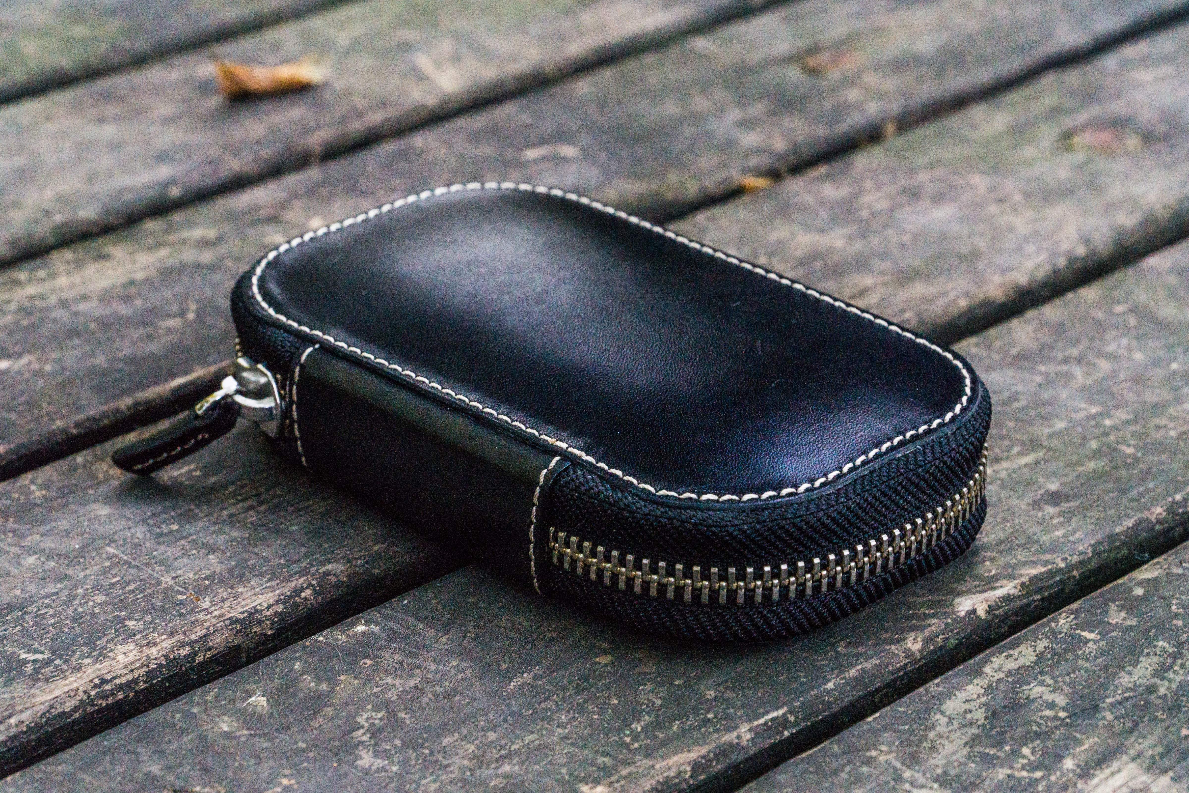 Leather Zippered 6 Slots Pen Case - Black-Galen Leather